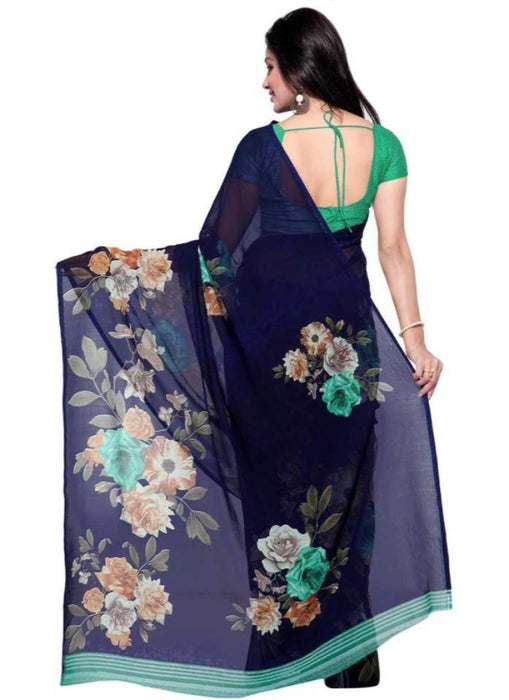 Printed Faux Georgette Blue Color Saree only in Bigswipe