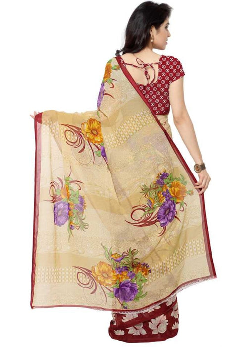 Printed Faux Georgette Red Color Saree only in Bigswipe