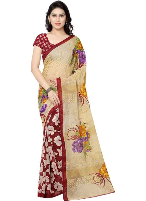 Printed Faux Georgette Red Color Saree only in Bigswipe