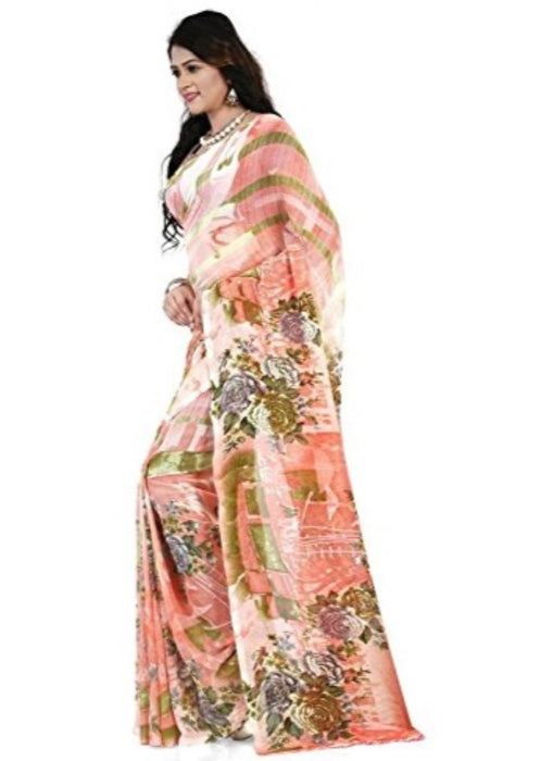 Printed Faux Georgette Orange Color Saree only in Bigswipe