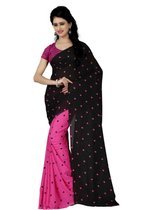 Printed Faux Georgette Pink Color Saree only in Bigswipe