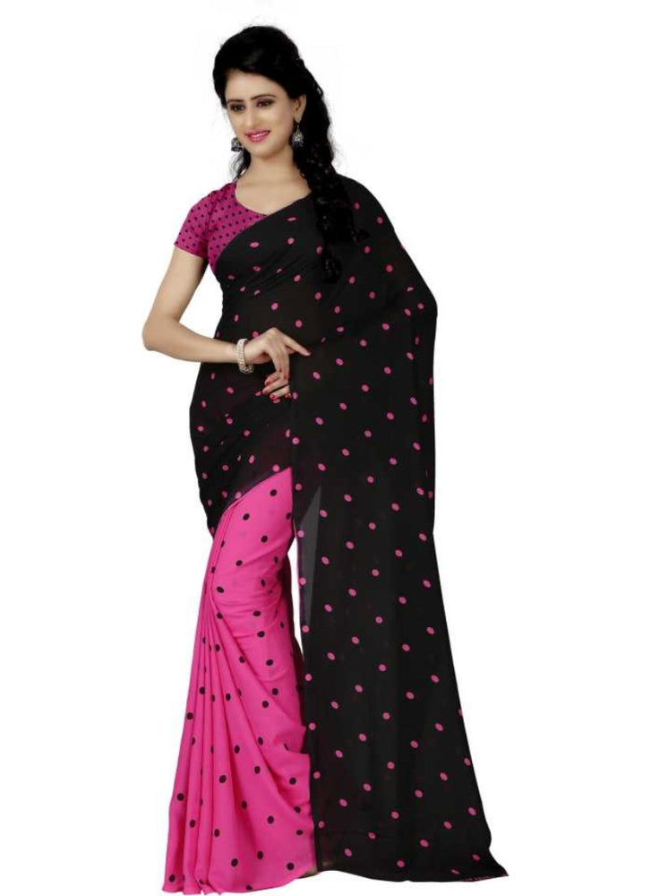 Printed Faux Georgette Pink Color Saree only in Bigswipe