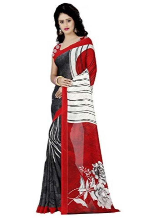 Printed Faux Georgette Red Color Saree only in Bigswipe