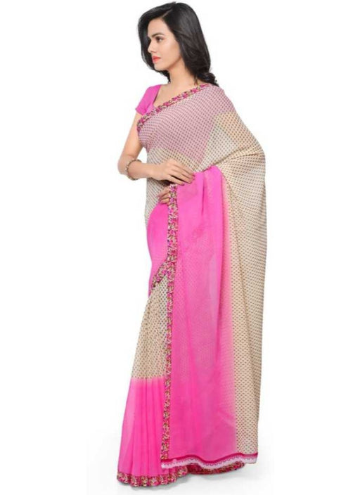 Printed Faux Georgette Light pink Color Saree only in Bigswipe