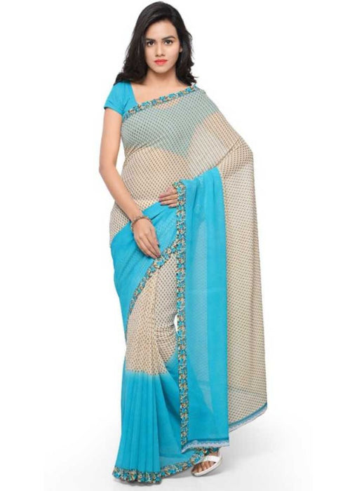 Printed Faux Georgette Blue Color Saree only in Bigswipe