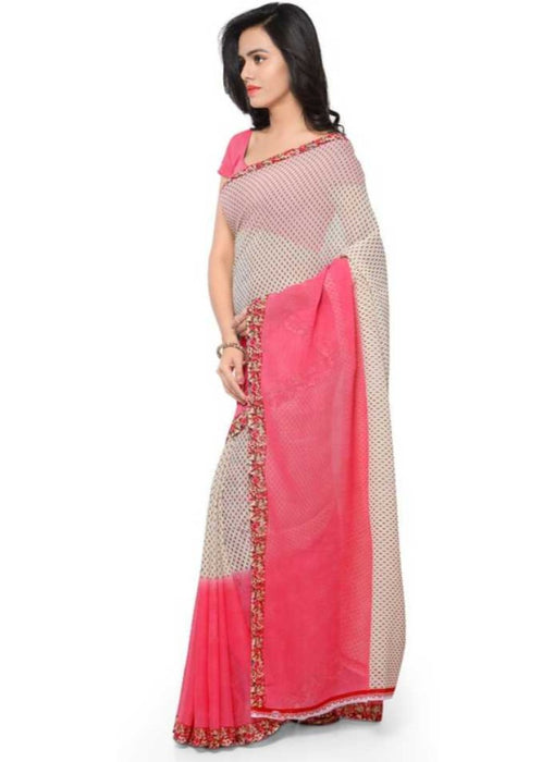 Printed Faux Georgette Pink Color Saree only in Bigswipe