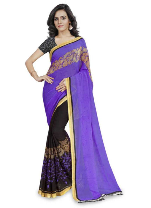 Printed Faux Georgette Purple Color Saree only in Bigswipe