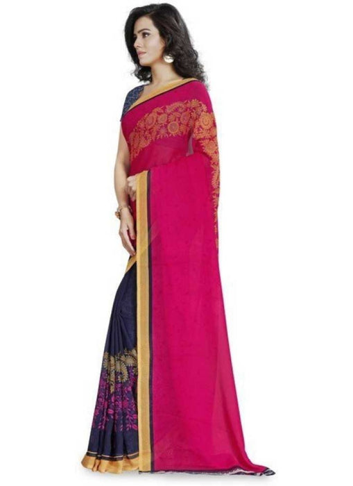 Printed Faux Georgette Pink Color Saree only in Bigswipe