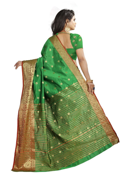 Green Color Printed Cotton Silk Saree With Blouse only in Bigswipe