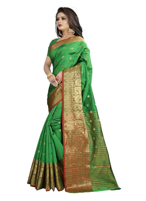 Green Color Printed Cotton Silk Saree With Blouse only in Bigswipe