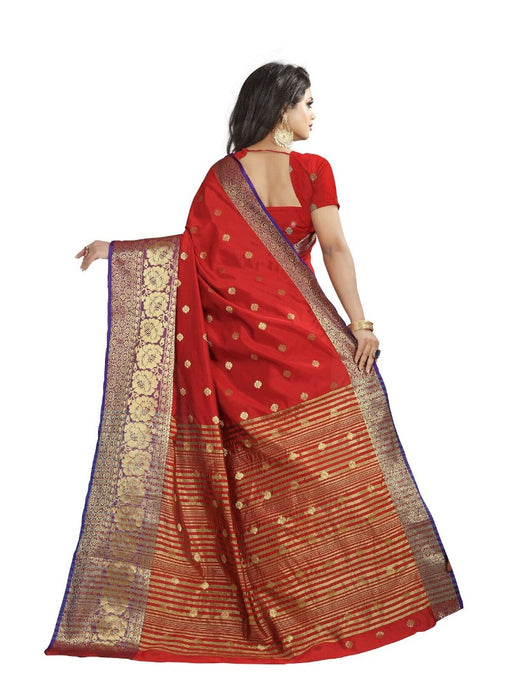 Red Color Printed Cotton Silk Saree With Blouse