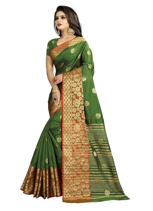 Green Color Printed Cotton Silk Saree With Blouse only in Bigswipe