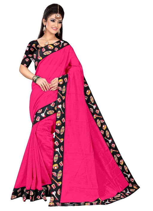 Pink Color Printed Chanderi Silk Saree With Blouse only in Bigswipe