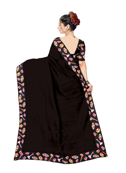 Black Color Printed Chanderi Silk Saree With Blouse only in Bigswipe