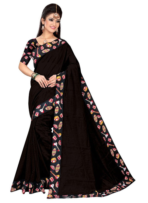 Black Color Printed Chanderi Silk Saree With Blouse only in Bigswipe