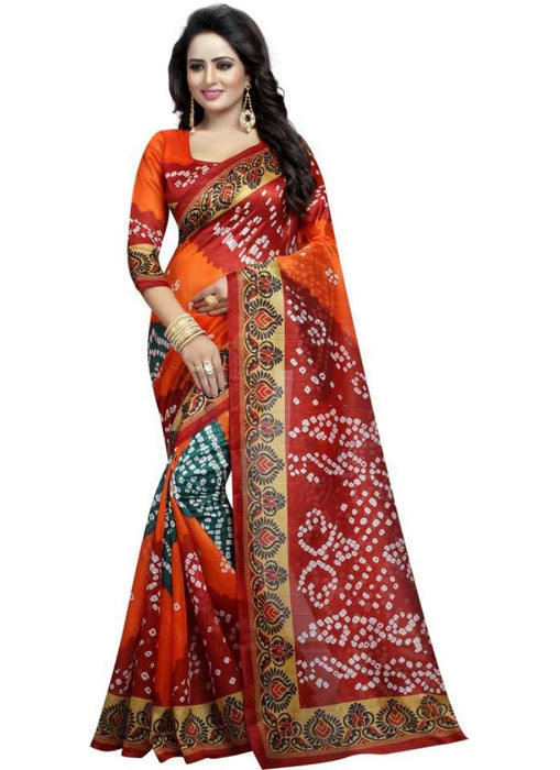 Multi Color Printed Bhagalpuri Silk Saree With Blouse only in Bigswipe