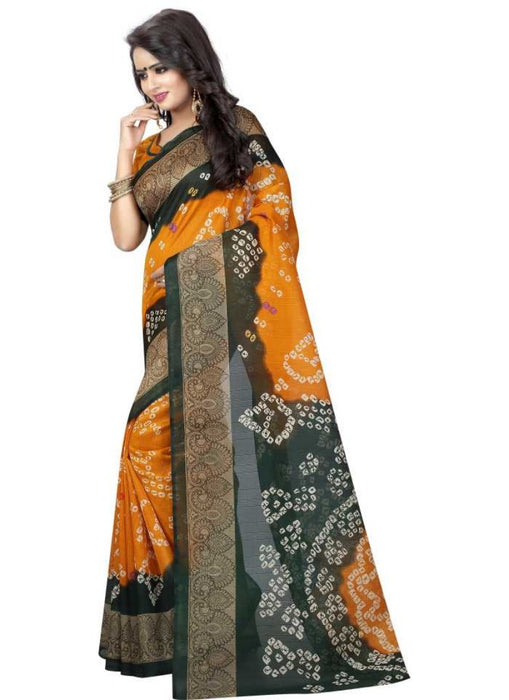 Orange And Green Color Printed Bhagalpuri Silk Saree With Blouse only in Bigswipe