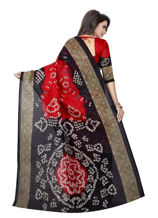 Red And Blue Color Printed Bhagalpuri Silk Saree With Blouse