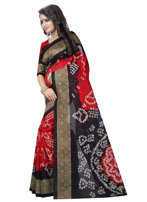 Red And Blue Color Printed Bhagalpuri Silk Saree With Blouse