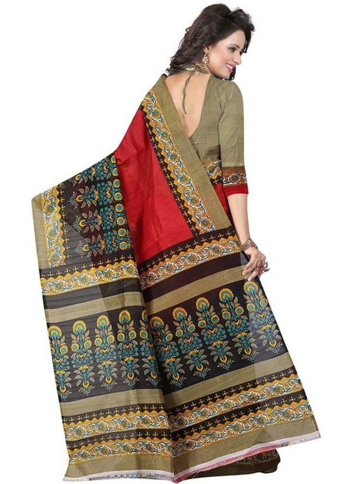 Multi Color Printed Bhagalpuri Silk Saree With Blouse only in Bigswipe