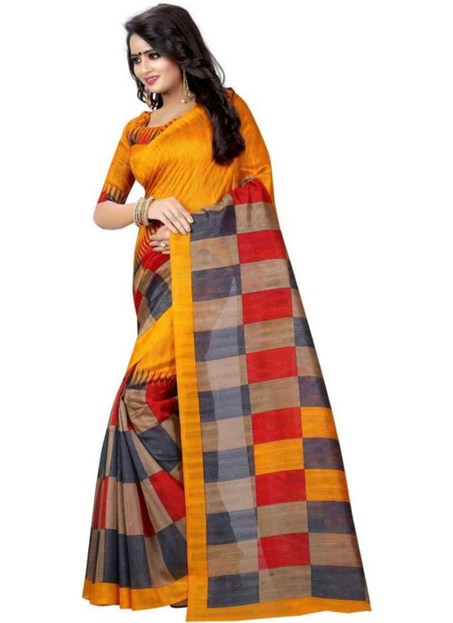 Orange Color Printed Bhagalpuri Silk Saree With Blouse only in Bigswipe