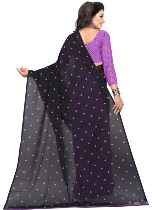 Black And Violet Color Printed Georgette Saree With Blouse only in Bigswipe