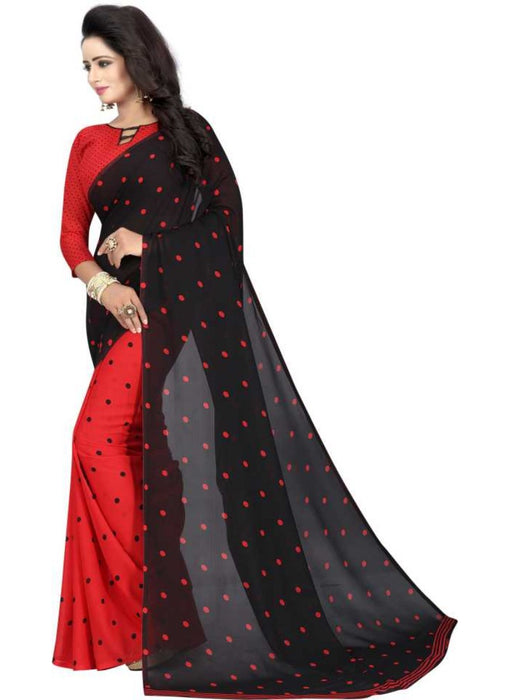 Black And Red Color Printed Georgette Saree With Blouse only in Bigswipe