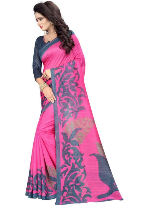 Pink Color Printed Bhagalpuri Silk Saree With Blouse only in Bigswipe