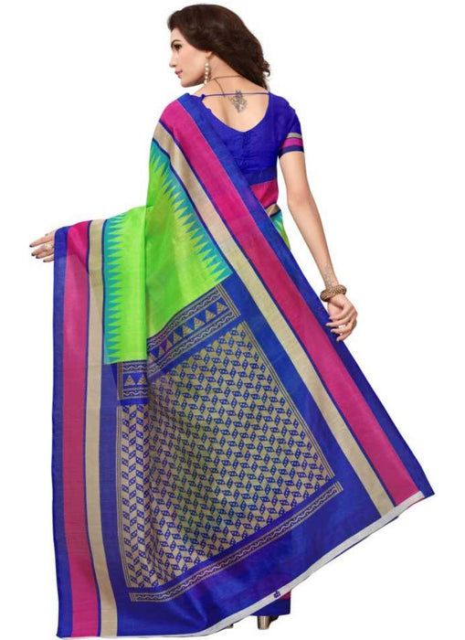 Green And Blue Color Printed Bhagalpuri Silk Saree With Blouse only in Bigswipe