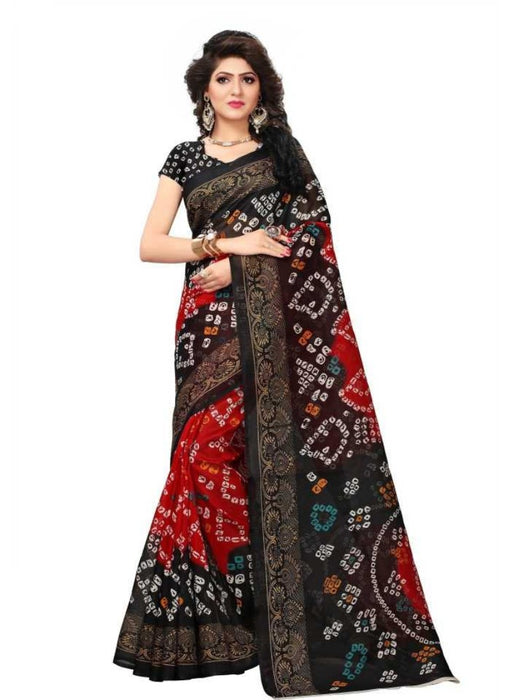 Black And Red Color Printed Bhagalpuri Silk Saree With Blouse only in Bigswipe