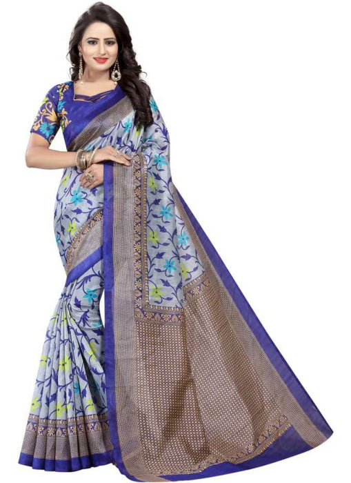 Multi Color Printed Bhagalpuri Silk Saree With Blouse only in Bigswipe