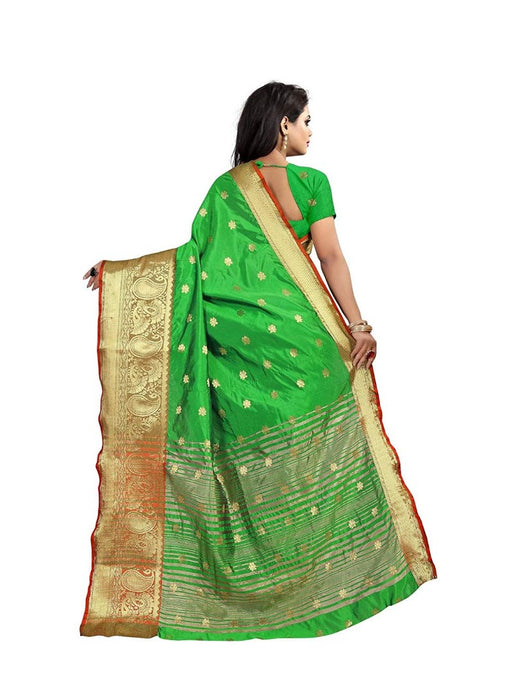 Parrot Green Color Weaving Cotton Silk Saree With Blouse only in Bigswipe