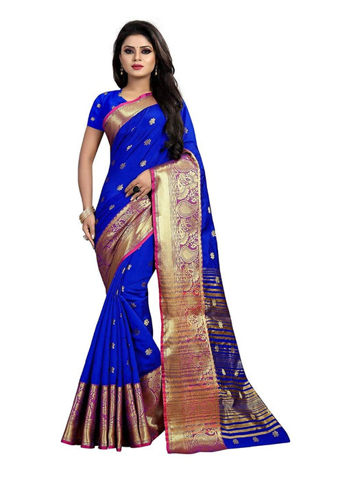 Blue Color Weaving Cotton Silk Saree With Blouse only in Bigswipe