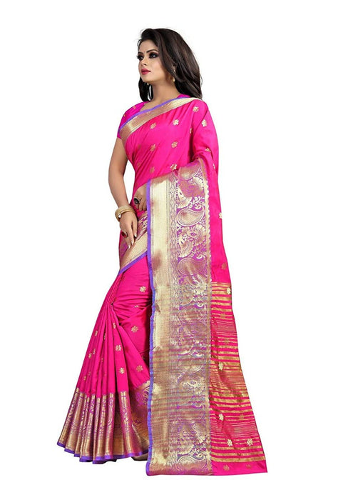 Pink Color Weaving Cotton Silk Saree With Blouse only in Bigswipe