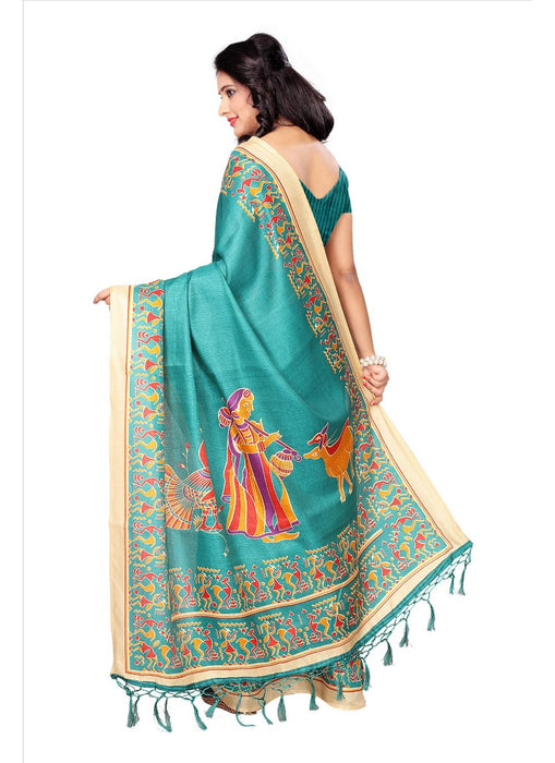 Green Color Printed Khadi Silk Jhalor Saree With Blouse only in Bigswipe