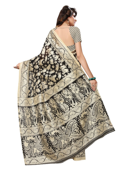 Black Color Printed Bhagalpuri Silk Saree With Blouse only in Bigswipe