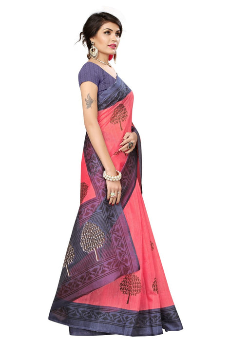 Pink Color Printed Bhagalpuri Silk Saree With Blouse only in Bigswipe