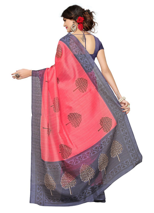 Pink Color Printed Bhagalpuri Silk Saree With Blouse only in Bigswipe