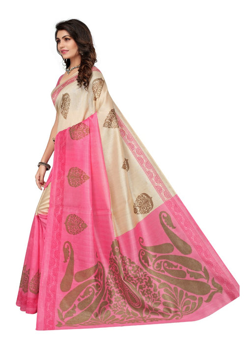 Pink Color Printed Bhagalpuri Silk Saree With Blouse only in Bigswipe