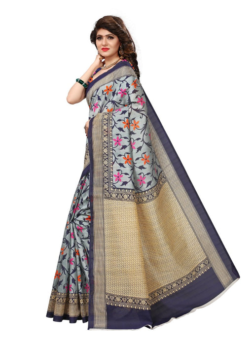 Blue Color Printed Bhagalpuri Silk Saree With Blouse only in Bigswipe