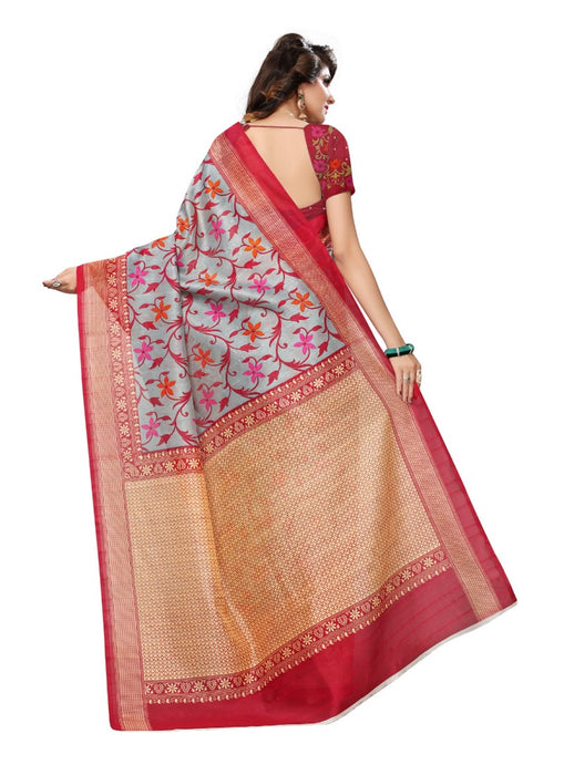 Red Color Printed Bhagalpuri Silk Saree With Blouse