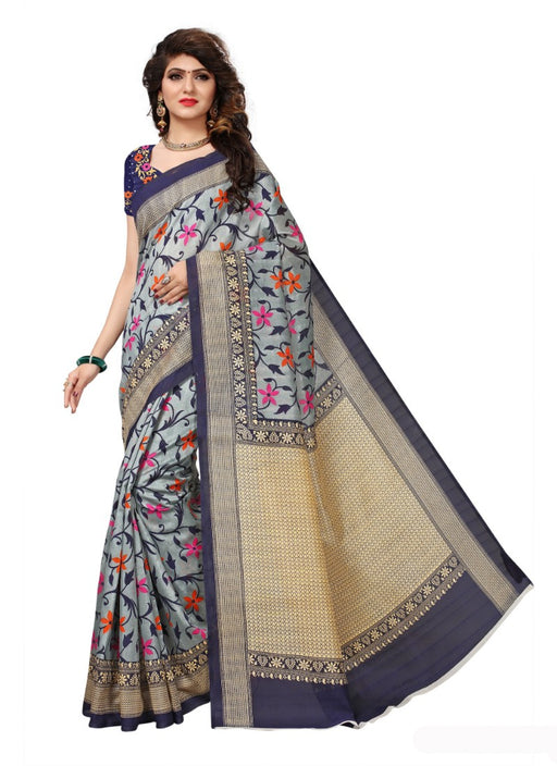 Blue Color Printed Bhagalpuri Silk Saree With Blouse only in Bigswipe