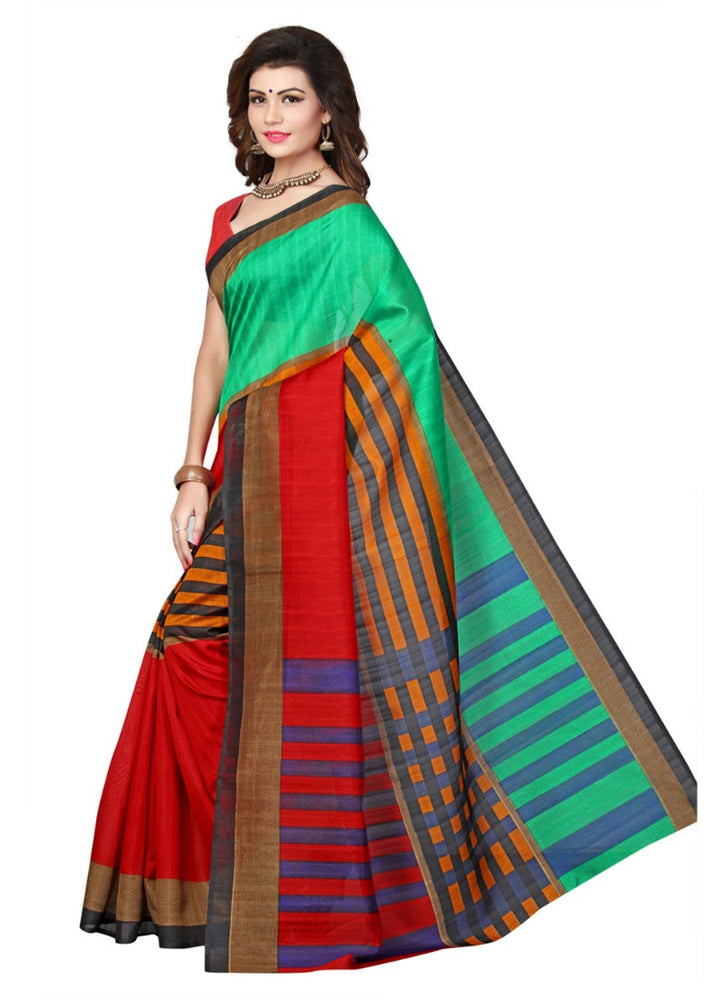 Multi Color Printed Bhagalpuri Silk Saree With Blouse only in Bigswipe