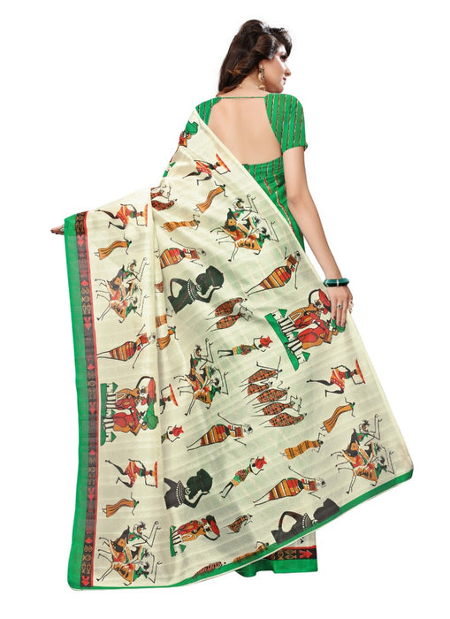 Green Color Printed Bhagalpuri Silk Saree With Blouse only in Bigswipe