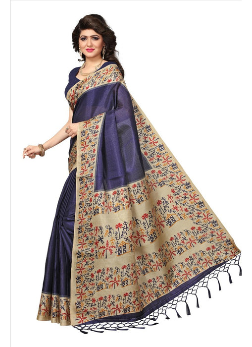 Blue Color Printed Khadi Silk Jhalor Saree With Blouse only in Bigswipe