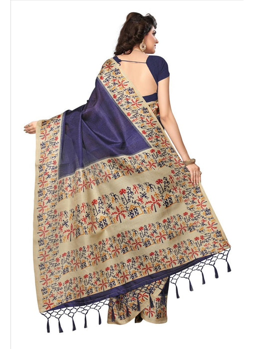 Blue Color Printed Khadi Silk Jhalor Saree With Blouse only in Bigswipe