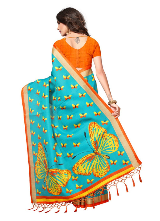 Blue Color Printed Khadi Silk Jhalor Saree With Blouse only in Bigswipe