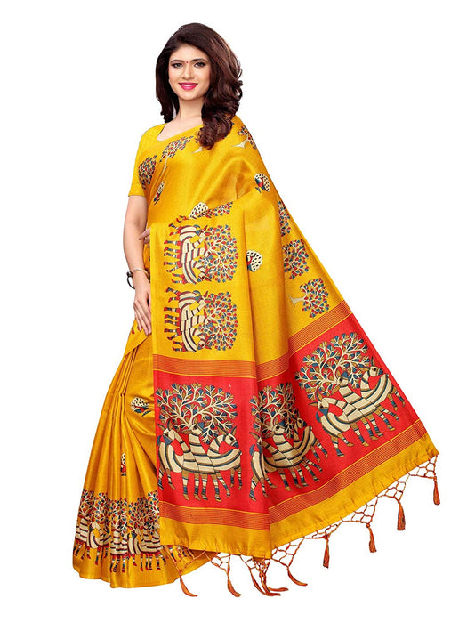 Yellow, Maroon Color Art Silk Saree