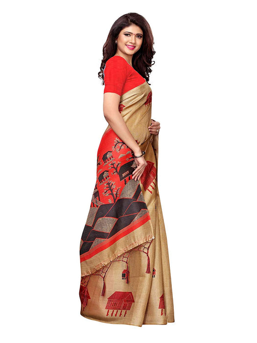 Beige, Red Color Art Silk Saree only in Bigswipe