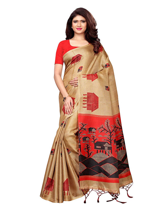 Beige, Red Color Art Silk Saree only in Bigswipe